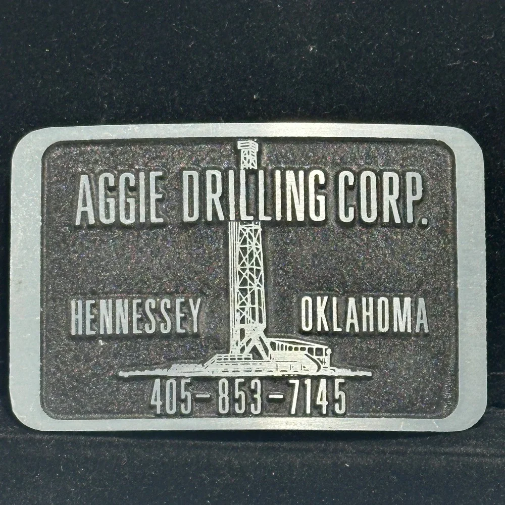 Vintage Aggie Drilling Hennessey Oklahoma Oilfield Rig Advertising Belt Buckle